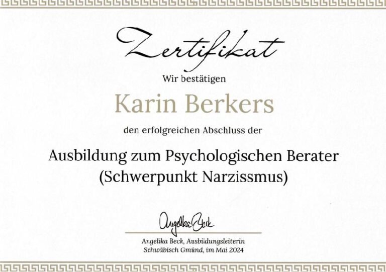 Zertifikat Psychologischen Berater Narzismus