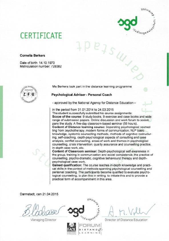 Zertifkat Personal Coach